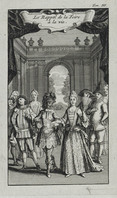 KG 12023
<br/>
Theaterscène: Le Rappel de la Foire à la vie.
<br/>
<em>Picart, Bernard (1673-1733) - attr.</em>